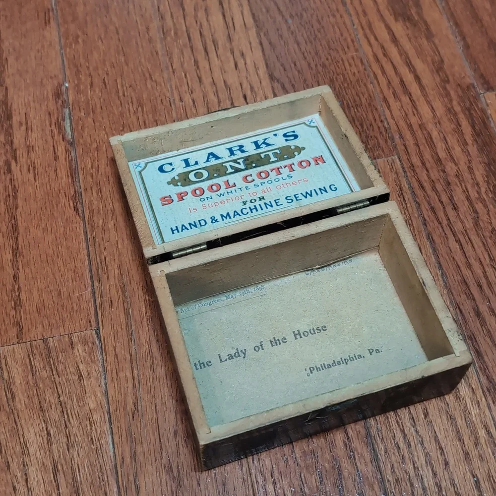 Vintage Wooden Box with Child and Dog Illustration 3 1/4